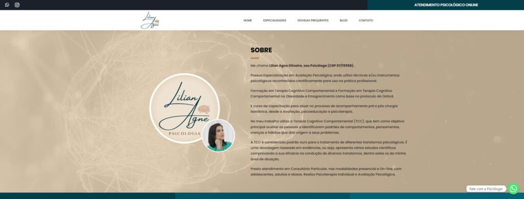 Criação do Site Lilian Agne Psicologa